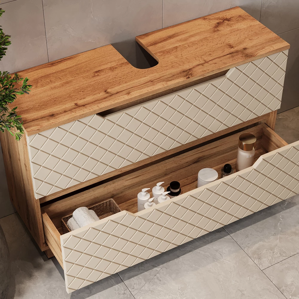 Close-up of Wastafelonderkast in Kasjmier, showing design and surface details