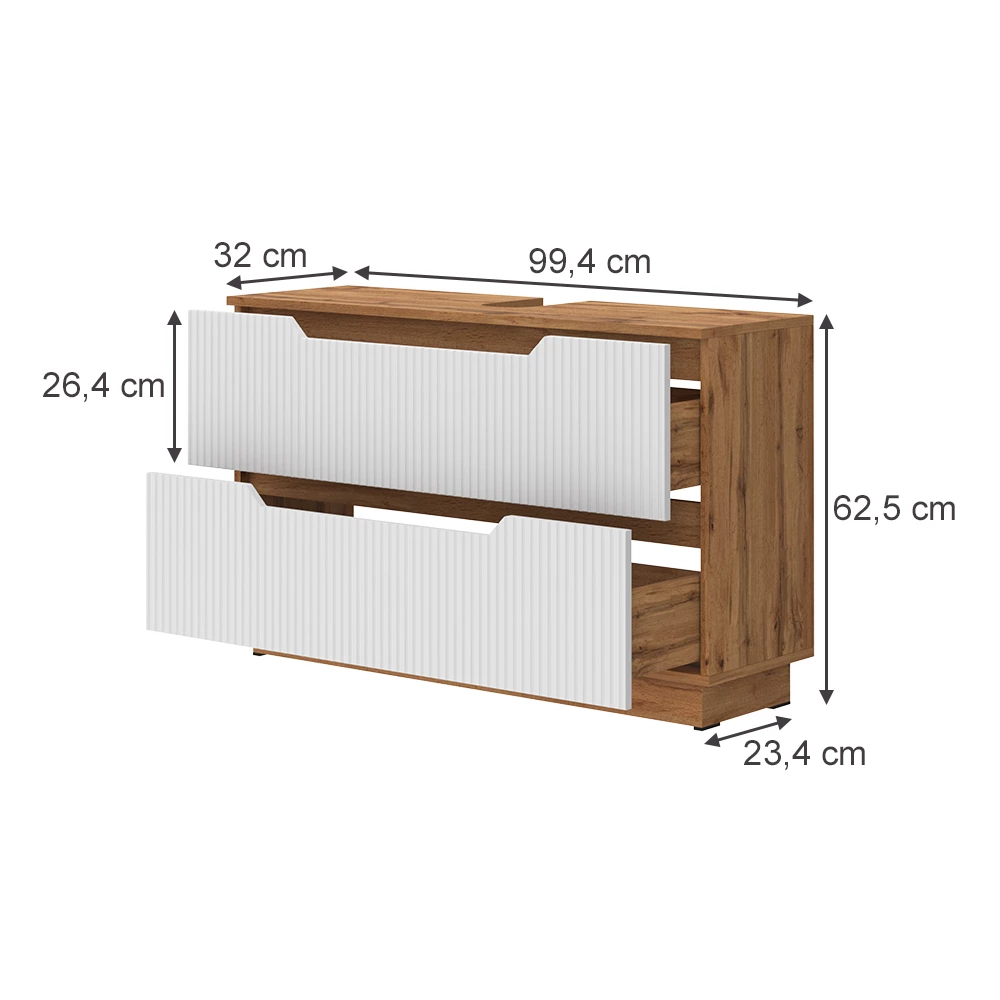 Wastafelonderkast in Wit on white background with visible dimensions