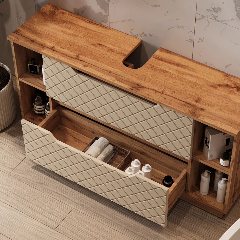 Close-up of Wastafelonderkast in Kasjmier, showing design and surface details