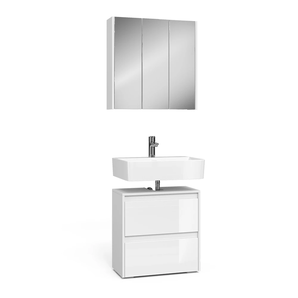 Conjunto de móveis de casa de banho in Branco on white background with decorative elements