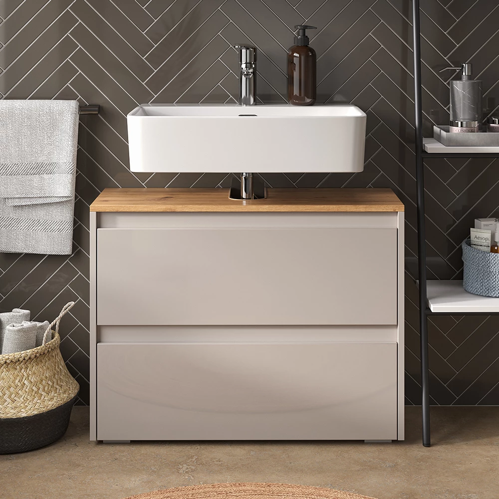 Mobile sottolavabo per bagno in Cachemire shown in ambient setting with decoration