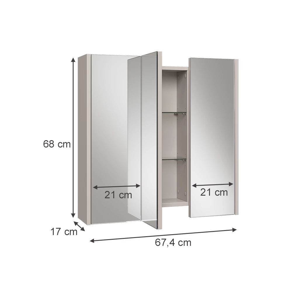 Specchio contenitore bagno in Cachemire on white background with visible dimensions