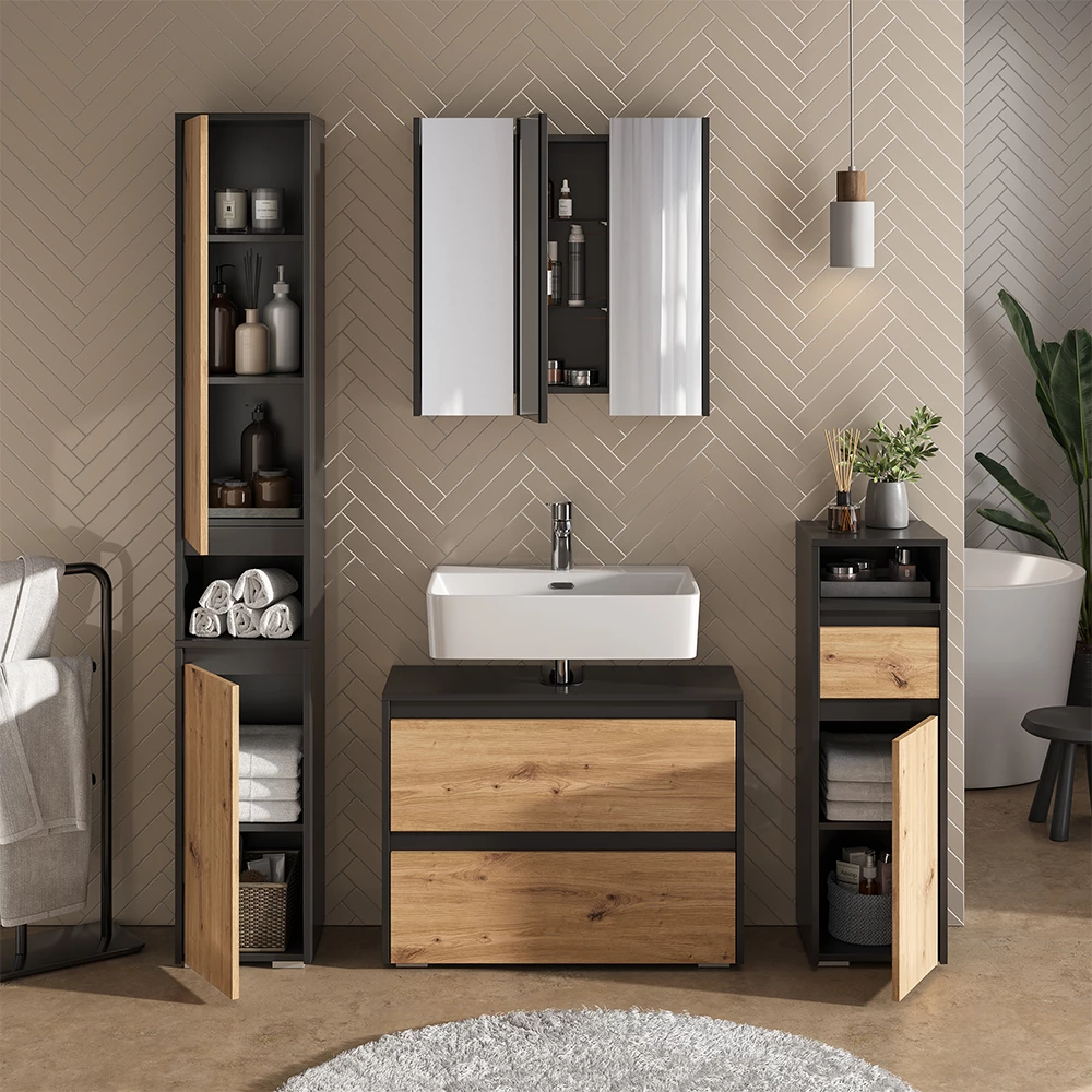 Close-up of Mobile sottolavabo per bagno in Artigiano, showing design and surface details