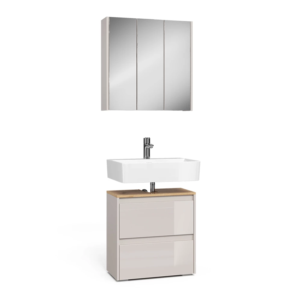 Badkamermeubelset in Kasjmier on white background with decorative elements