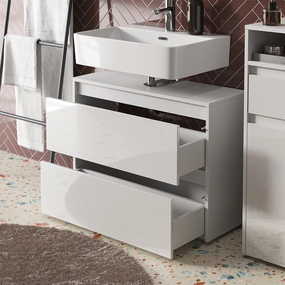 Close-up of Set di mobili da bagno in Bianco lucido, showing texture/details