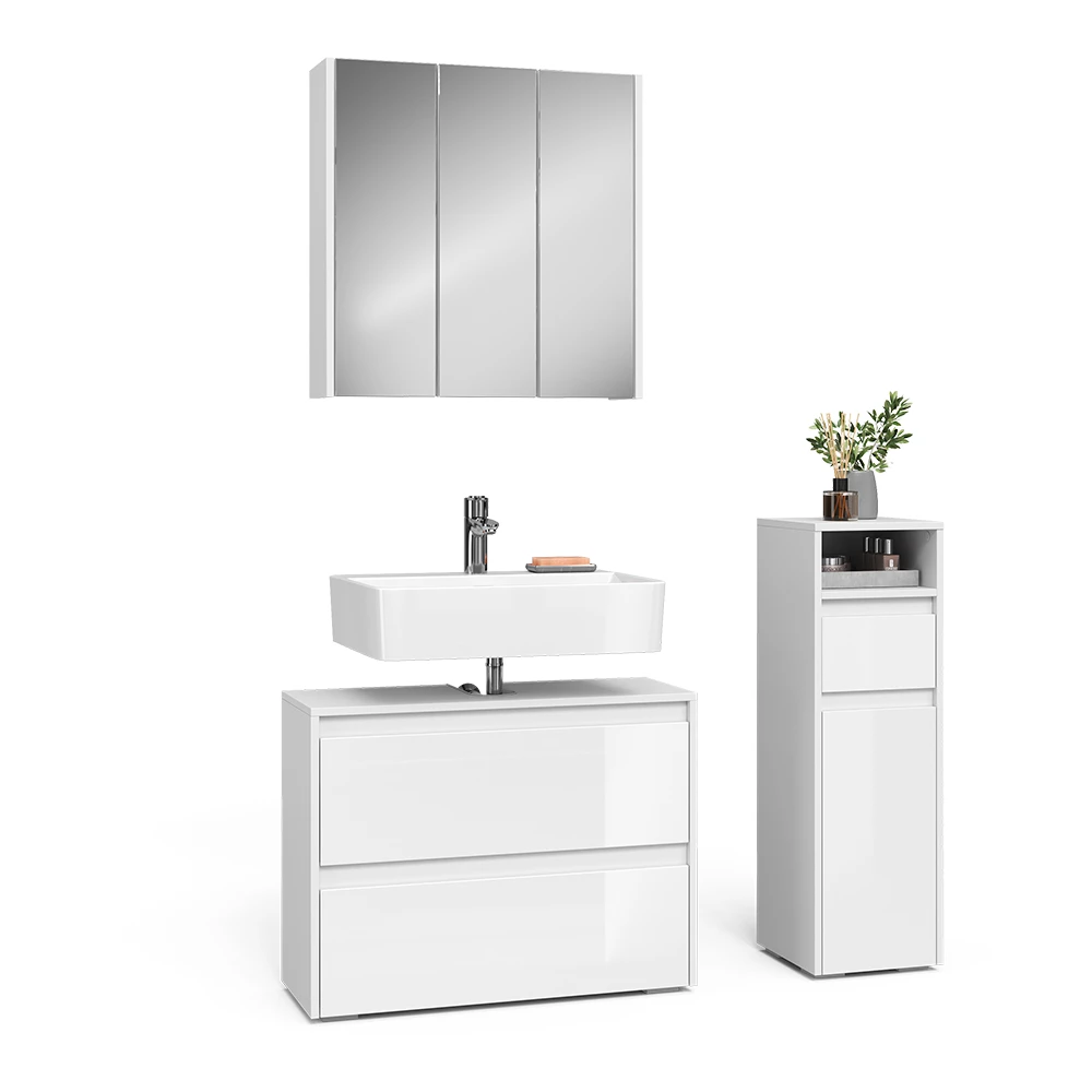 Set di mobili da bagno in Bianco lucido on white background with decorative elements