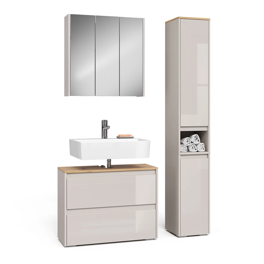 Badkamermeubelset in Kasjmier on white background with decorative elements