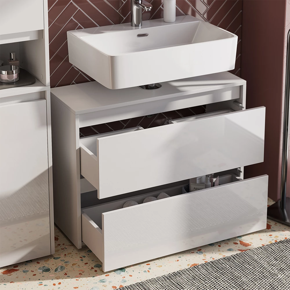 Close-up of Set di mobili da bagno in Bianco lucido, showing texture/details