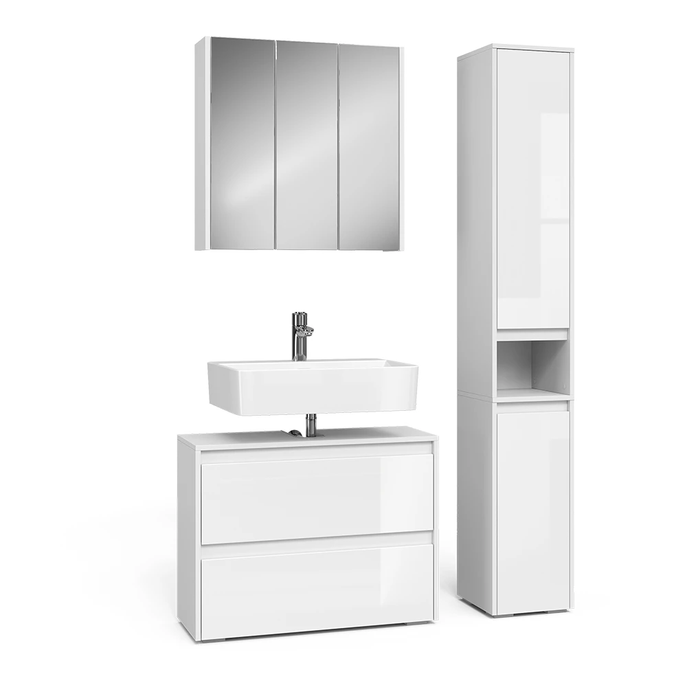 Set di mobili da bagno in Bianco lucido on white background with decorative elements