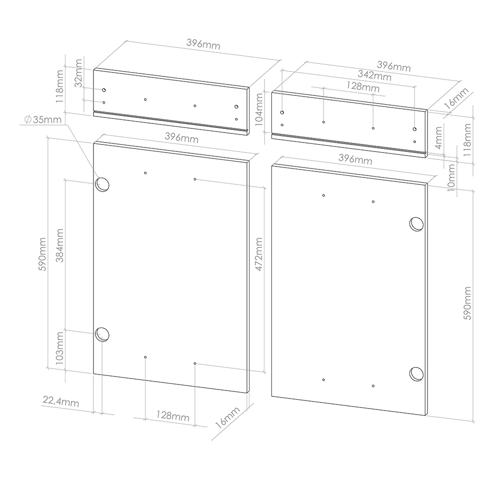 Küchenfront in Weiß Hochglanz auf weißem Hintergrund