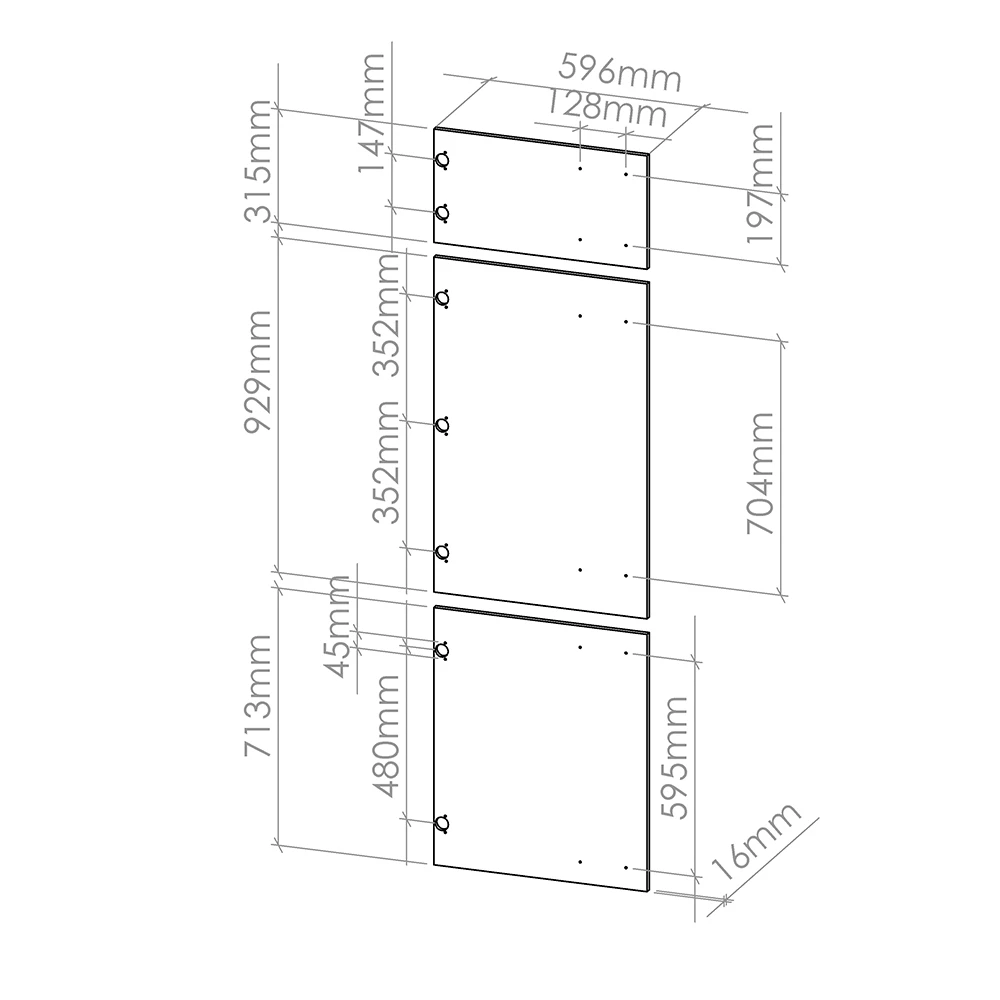 Keukenfront in Wit Landhuis on white background with visible dimensions