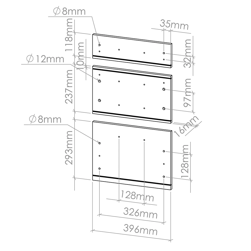 Keukenfront in Zwart hoogglans on white background with visible dimensions