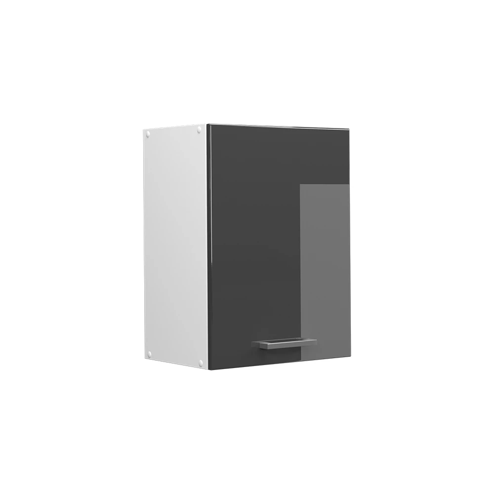 Façade de cuisine en Anthracite Haute brillance sur fond blanc avec des éléments décoratifs