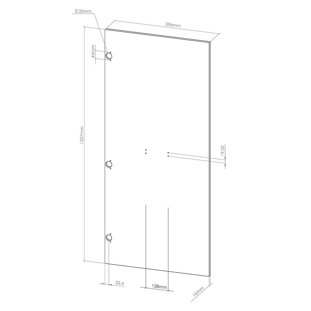 Keukenfront in Zwart hoogglans on white background with visible dimensions