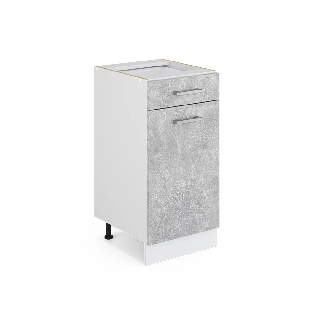 Façade de cuisine en Béton sur fond blanc avec des éléments décoratifs