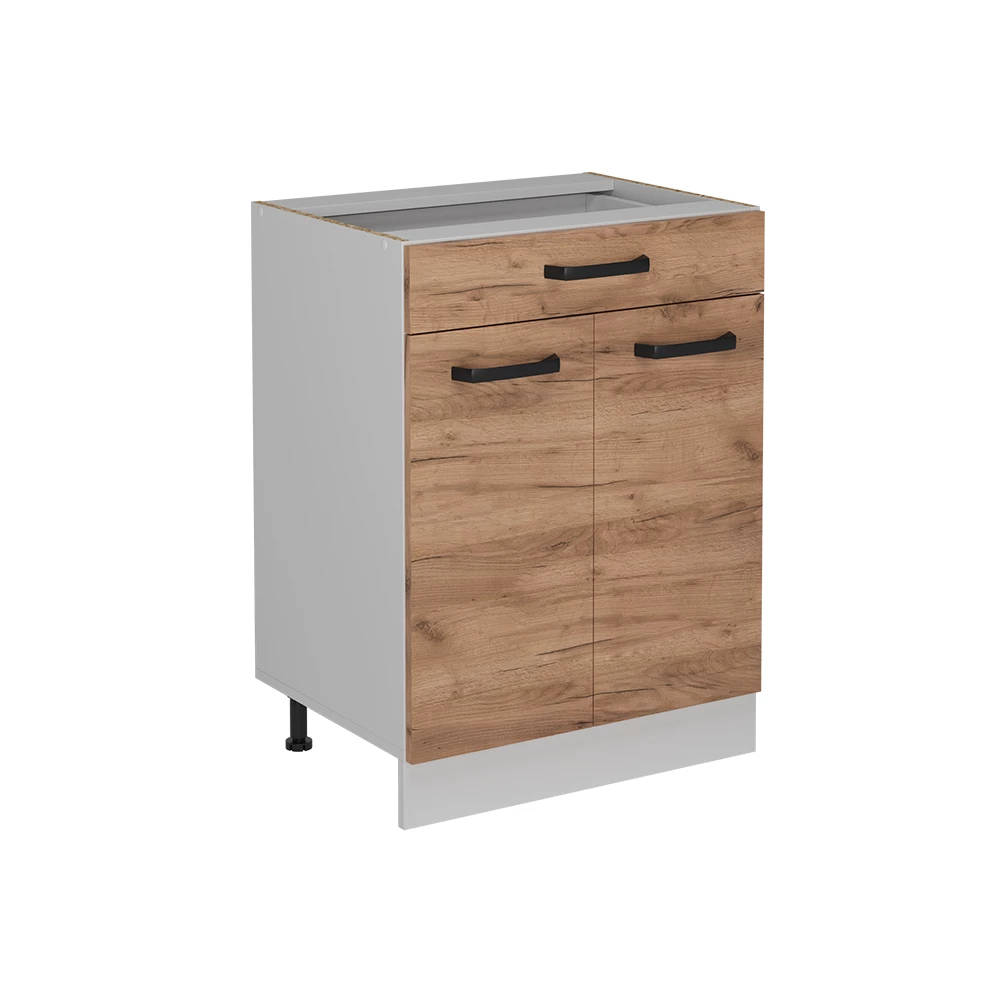 Keukenfront in Krachtige eik goud on white background with decorative elements