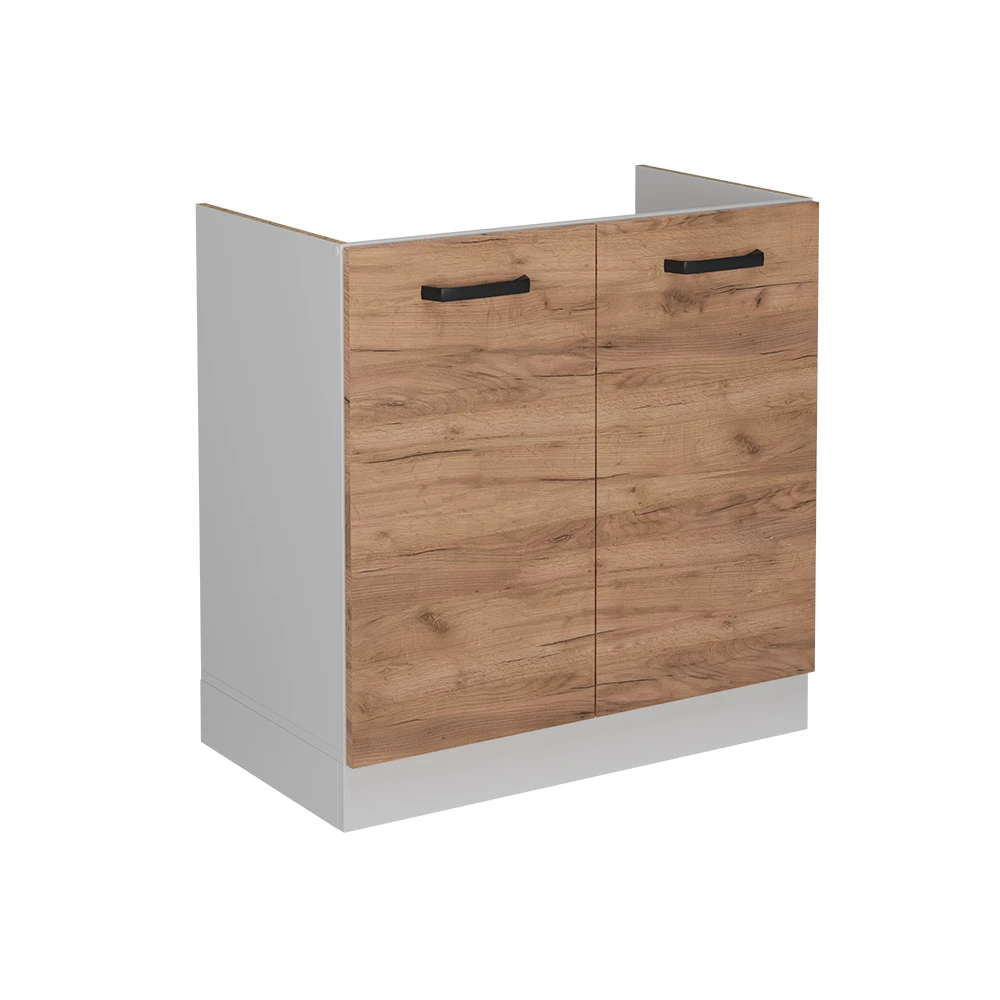 Façade de cuisine en Chêne de force doré sur fond blanc avec des éléments décoratifs