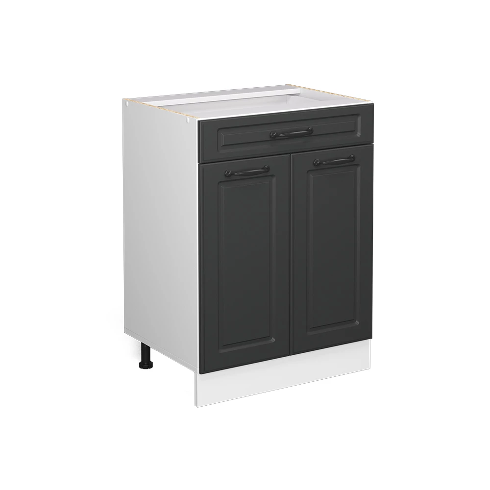 Façade de cuisine en Anthracite campagne sur fond blanc avec des éléments décoratifs