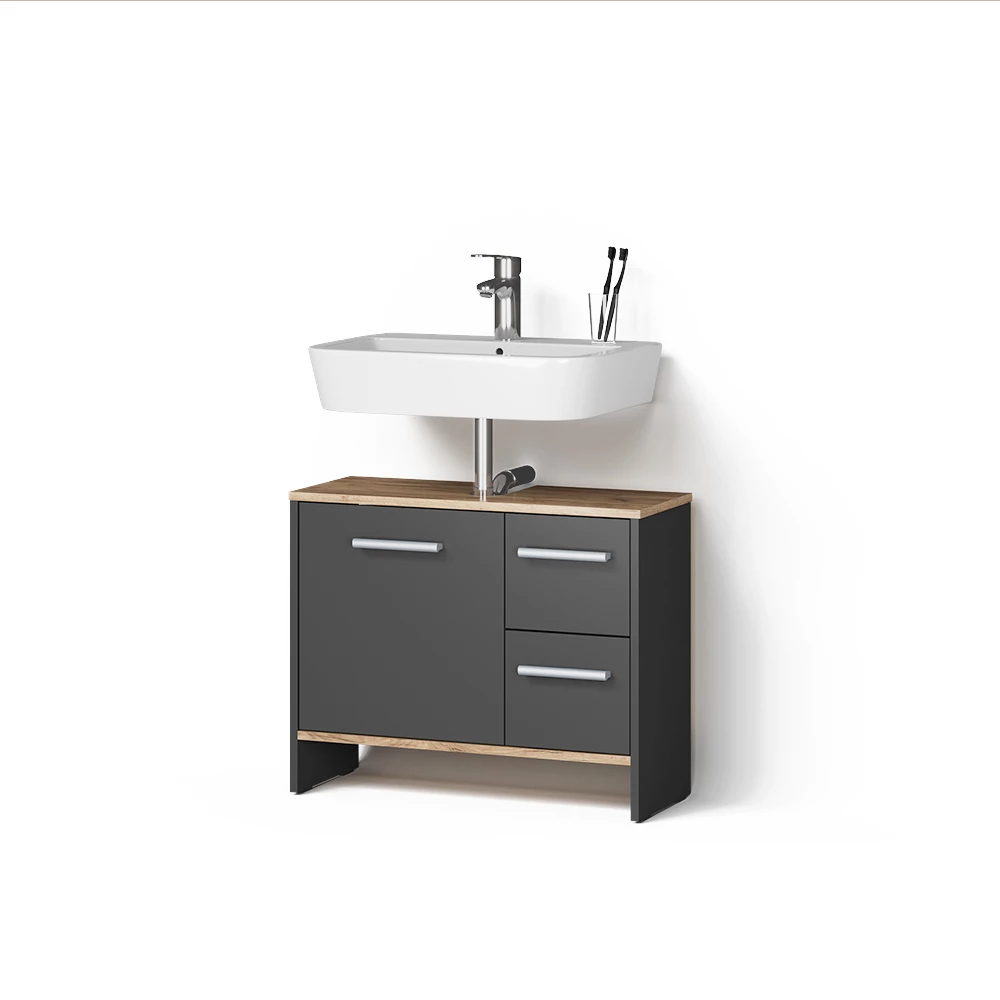 Waschbeckenunterschrank Amalfi Anthrazit/Goldkraft Eiche 70.2 x 57 cm mit 2 Schubladen und 1 Tür livinity®