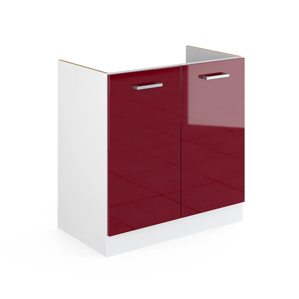 Façade de cuisine en Rouge brillant sur fond blanc avec des éléments décoratifs