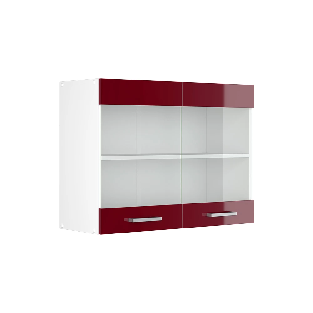 Keukenfront in Rode hoogglans on white background with decorative elements