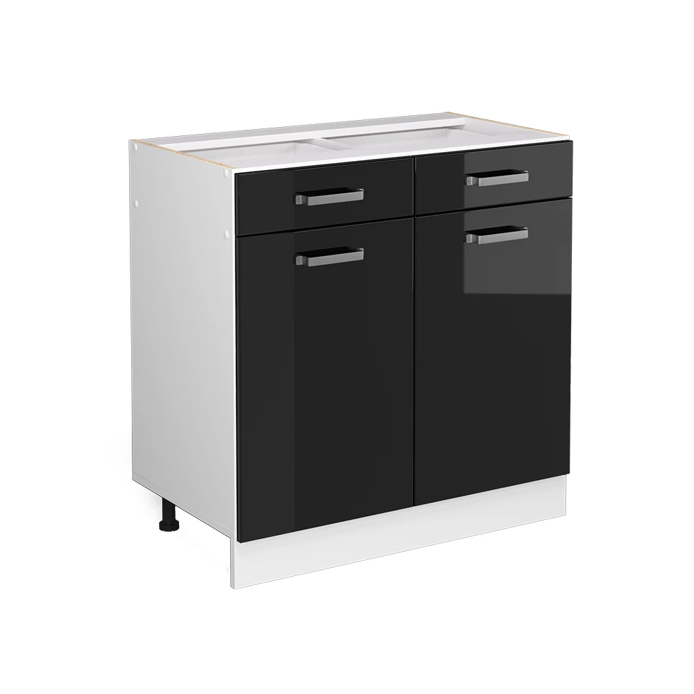 Keukenfront in Zwart hoogglans on white background with decorative elements