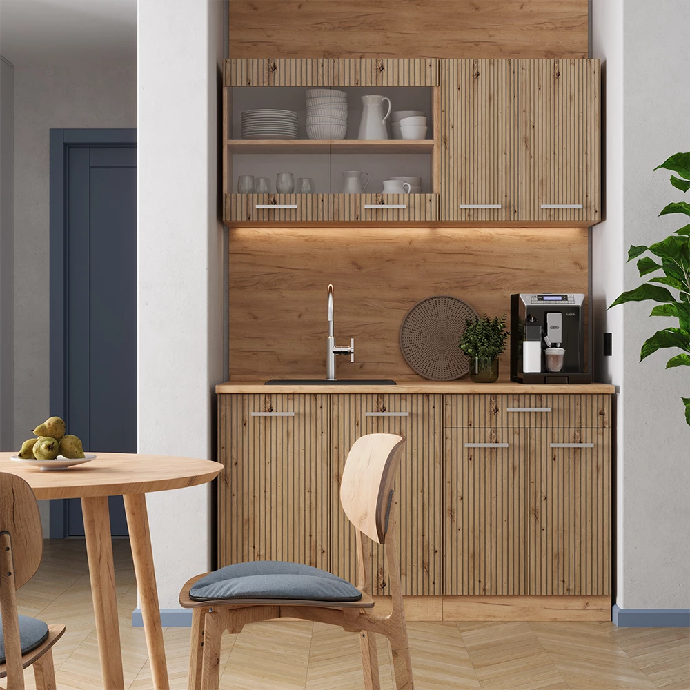 Küchenfront in Artisan-Eiche auf weißem Hintergrund