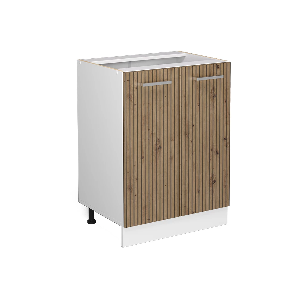 Façade de cuisine en Chêne Artisan sur fond blanc avec des éléments décoratifs