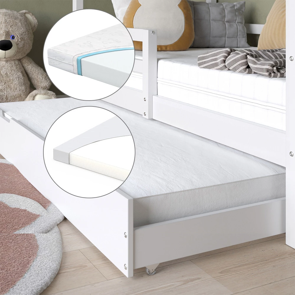 Nahaufnahme von Hausbett in Weiß, zeigt Textur/Details