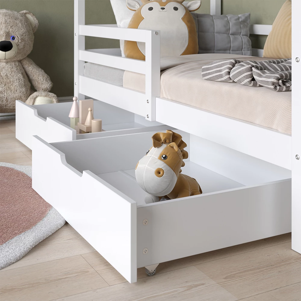 Nahaufnahme von Hausbett in Weiß, zeigt Textur/Details