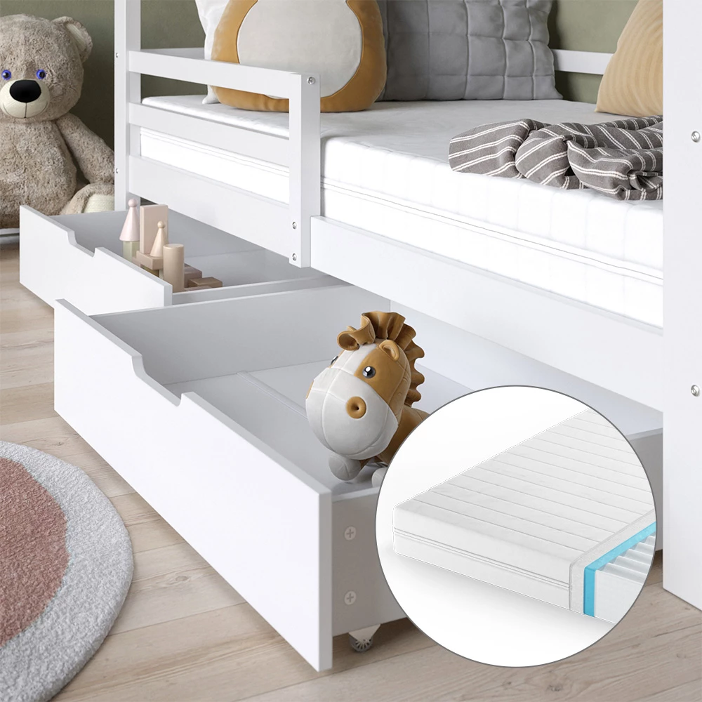 Nahaufnahme von Hausbett in Weiß, zeigt Textur/Details