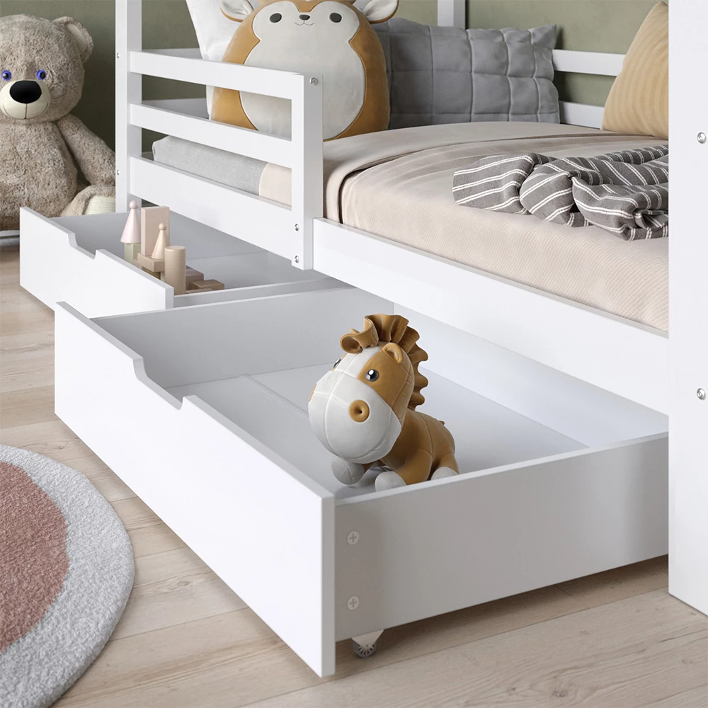 Nahaufnahme von Hausbett in Weiß, zeigt Textur/Details