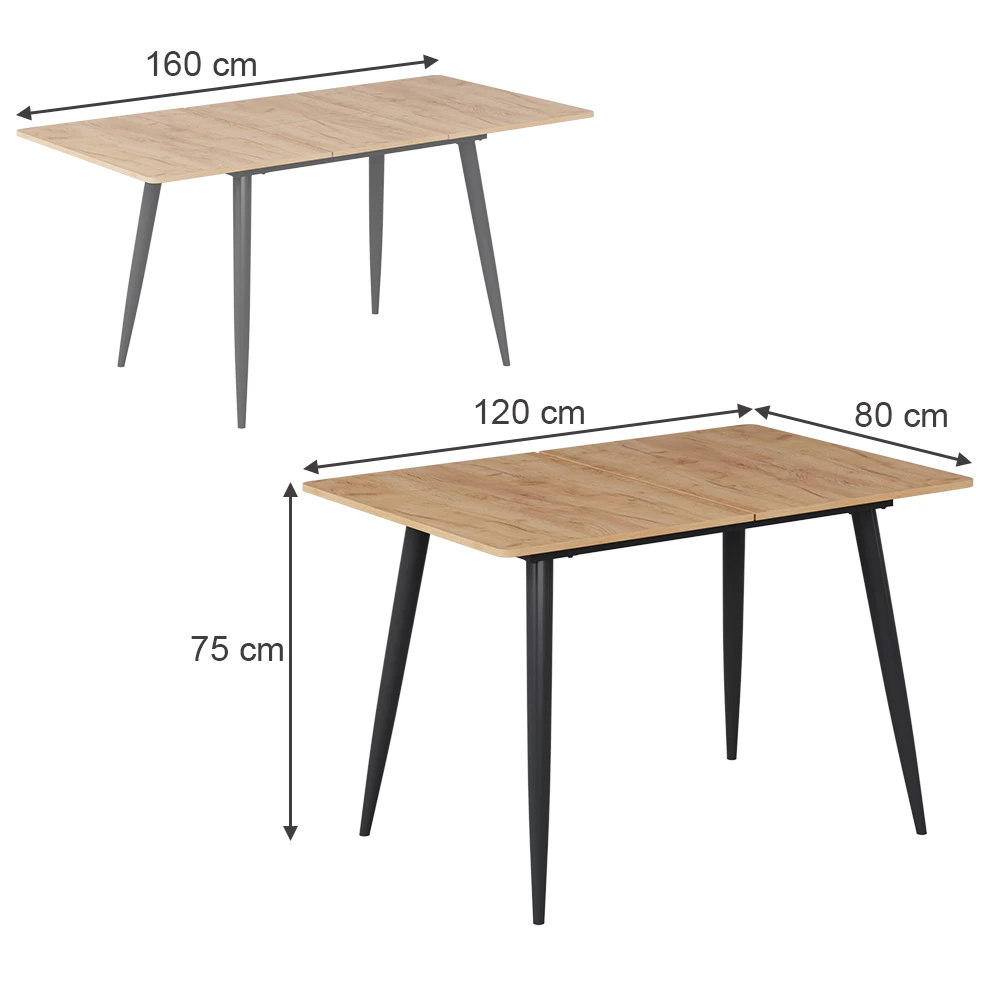 Esstisch in Goldkraft Eiche/Schwarz auf weißem Hintergrund