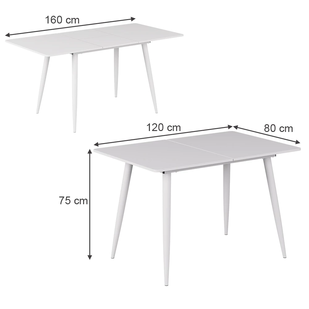 Esstisch in Weiß auf weißem Hintergrund