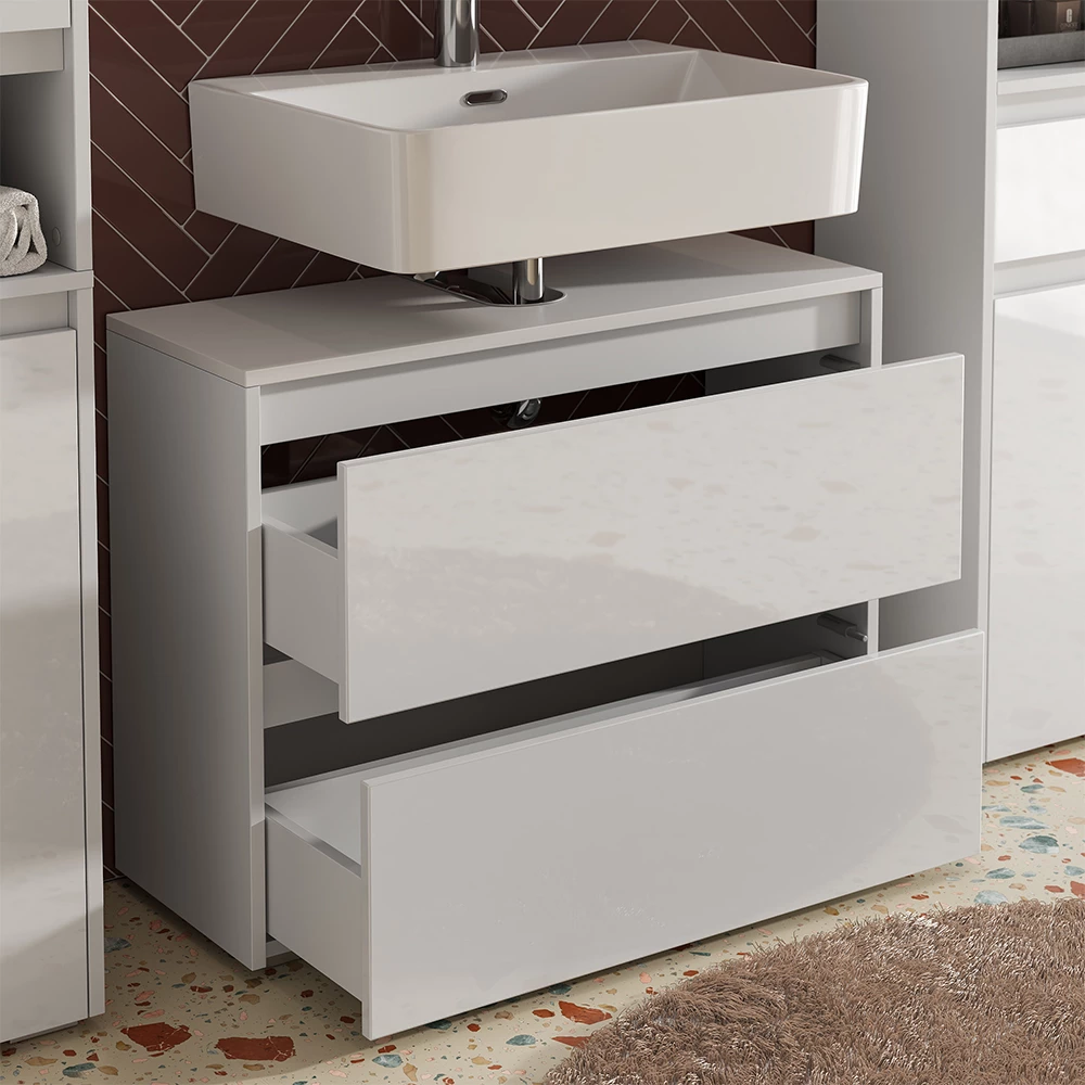 Close-up of Set di mobili da bagno in Bianco lucido, showing texture/details