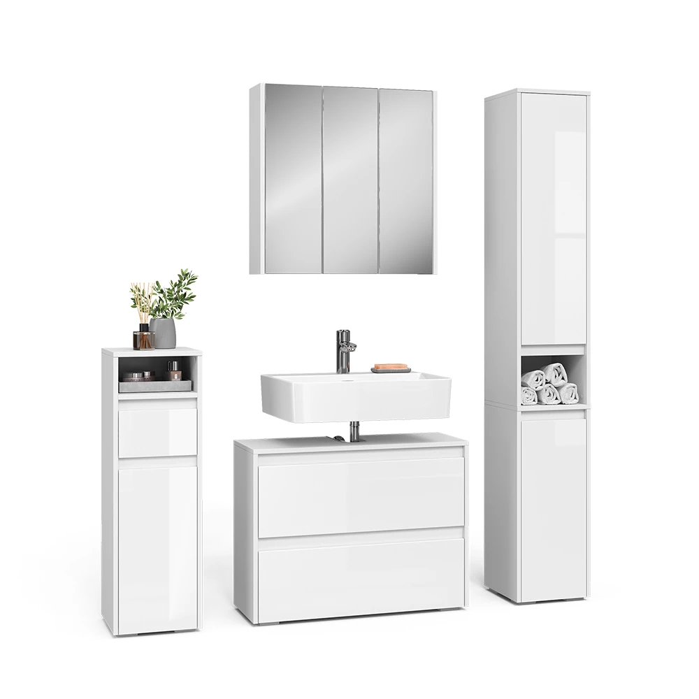 Set di mobili da bagno in Bianco lucido on white background with decorative elements
