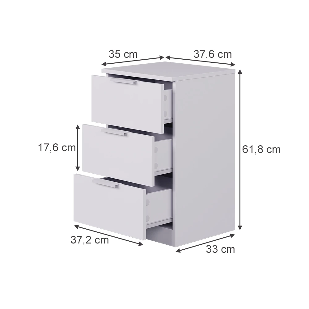 Table de nuit en Blanc sur fond blanc