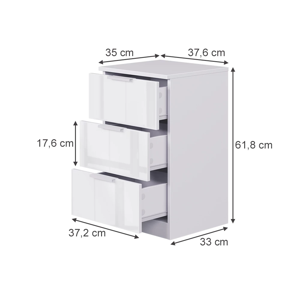 Table de chevet en Blanc Haute brillance sur fond blanc