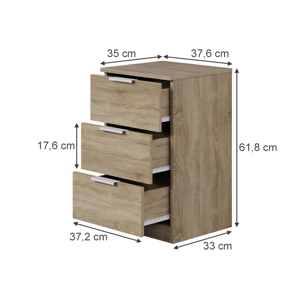 Table de chevet en Sonoma sur fond blanc