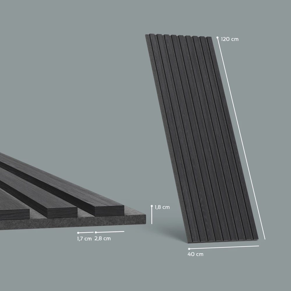 Wandpaneele in Schwarz auf weißem Hintergrund mit sichtbaren Maßen