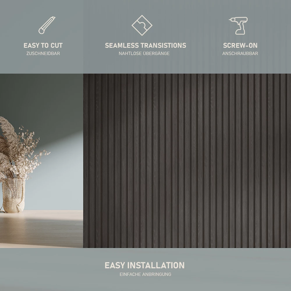 Nahaufnahme von Wandpaneele in Schwarz, zeigt Textur/Details