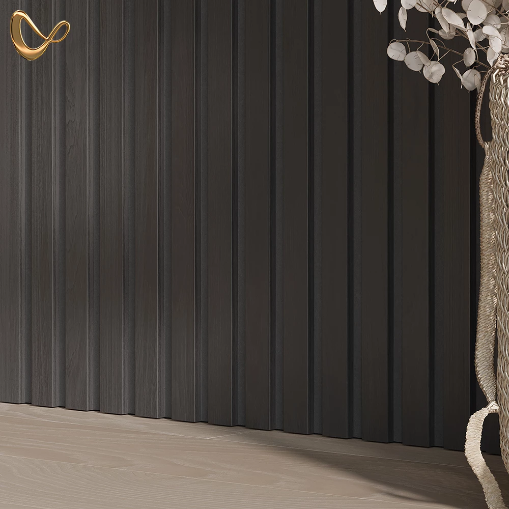 Wandpaneele in Schwarz, dargestellt im Ambiente mit Dekoration