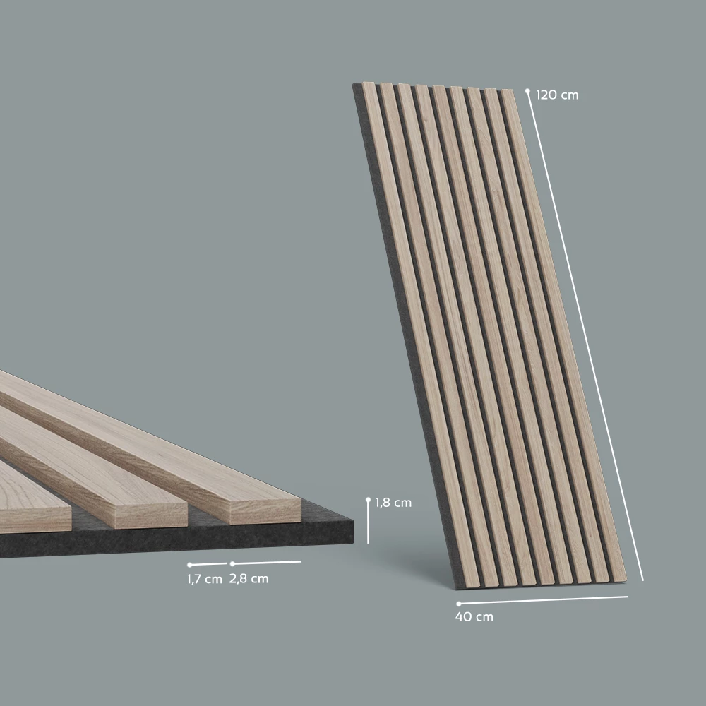 Wandpaneele in Braun auf weißem Hintergrund mit sichtbaren Maßen