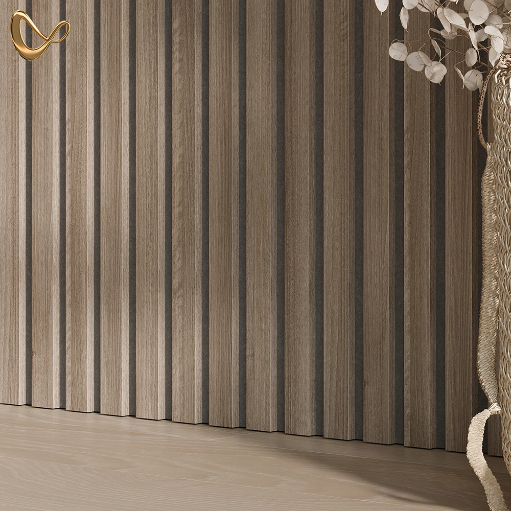 Nahaufnahme von Wandpaneele in Nussbaum, zeigt Design- und Oberflächendetails