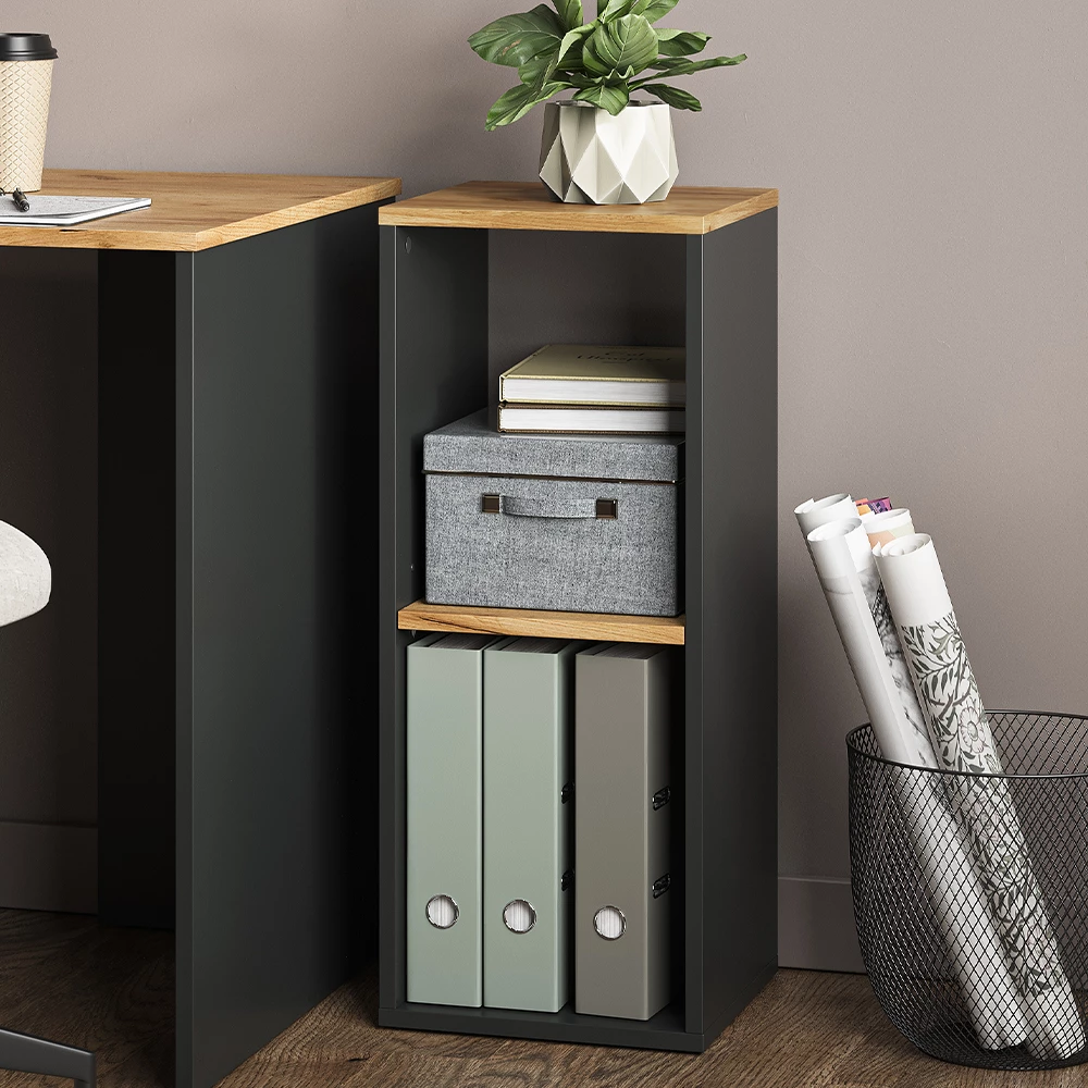 Bücherregal in Anthrazit/Goldkraft Eiche auf weißem Hintergrund