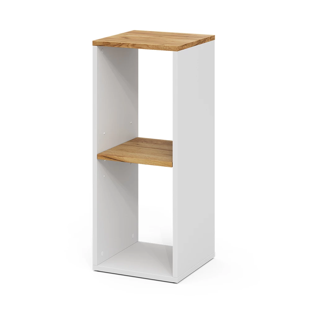 Estantería en Roble blanco/dorado sobre fondo blanco