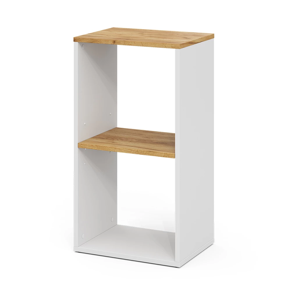 Estantería en Roble blanco/dorado sobre fondo blanco