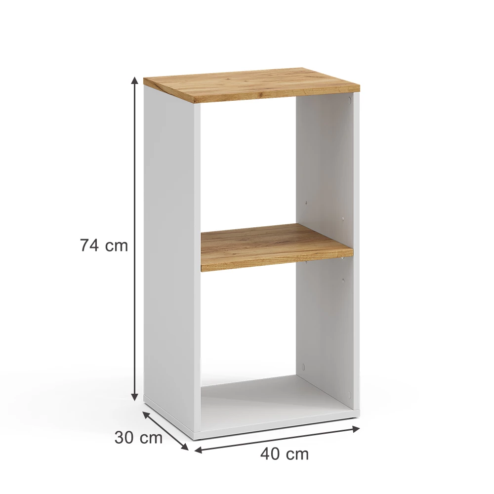 Estantería en Roble blanco/dorado sobre fondo blanco