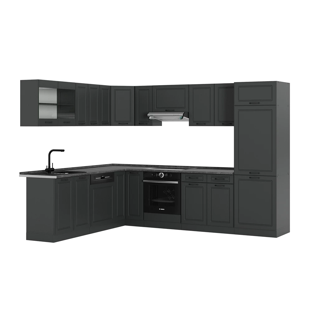 Cocina esquinera en Antracita casa de campo/antracita sobre fondo blanco