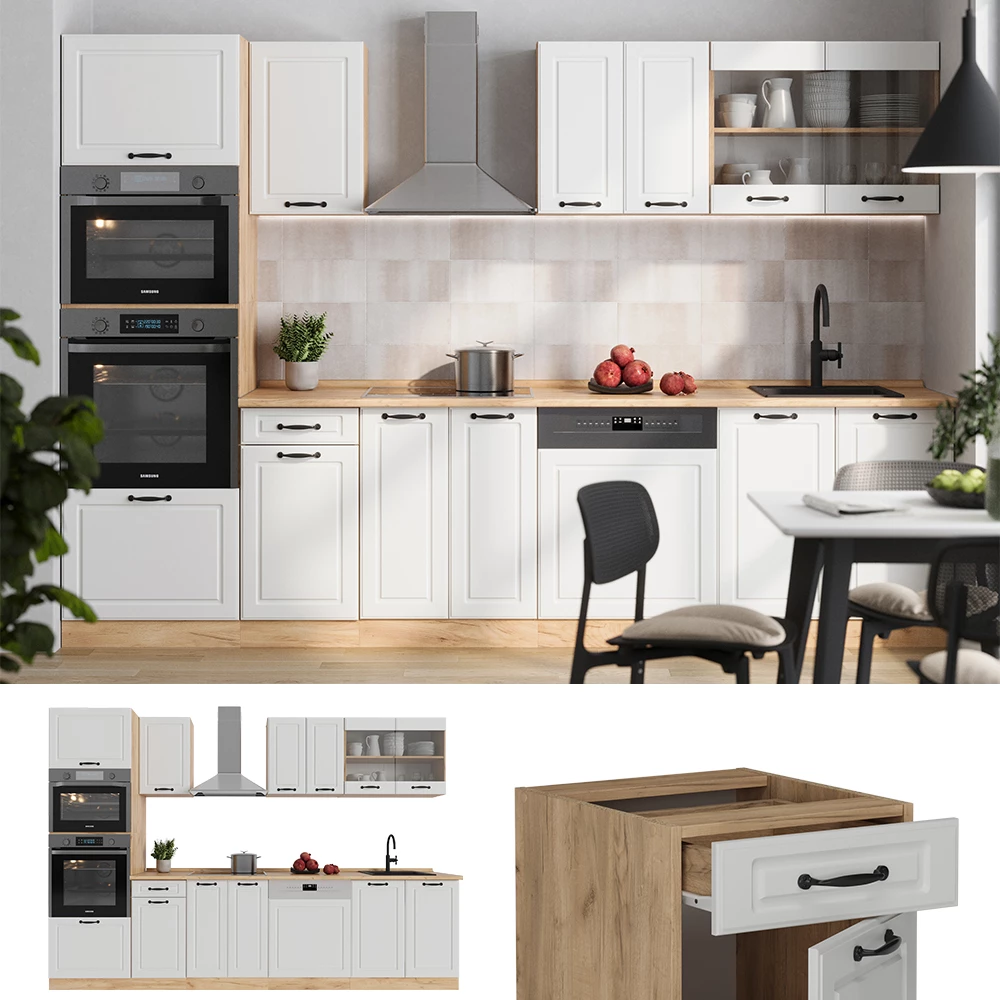 Cuisine R-Line, 300cm avec armoire haute, sans PT, Sonoma/Chêne doré, , Vicco - Maison